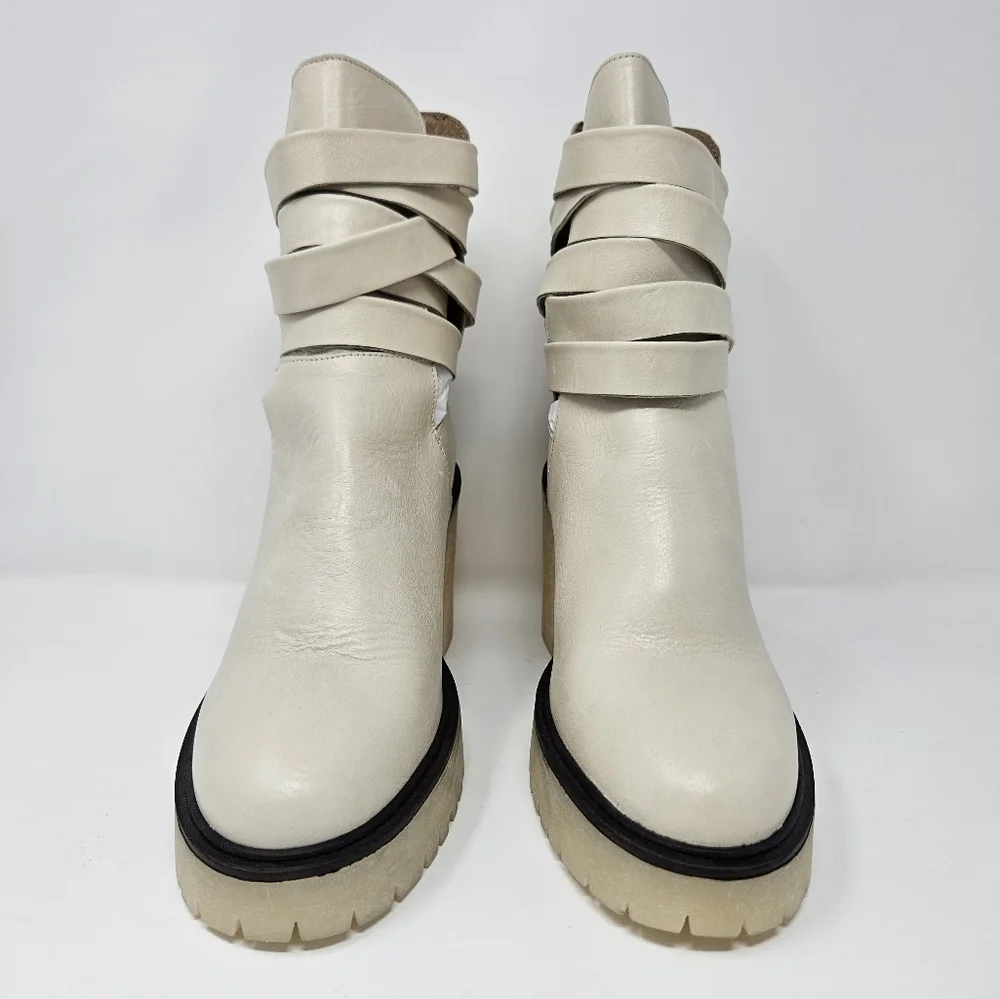 Free People Jesse Cut-Out Ivory Leather Platform Ankle Boots Sz 8 & 9 Boho - Picture 4 of 16